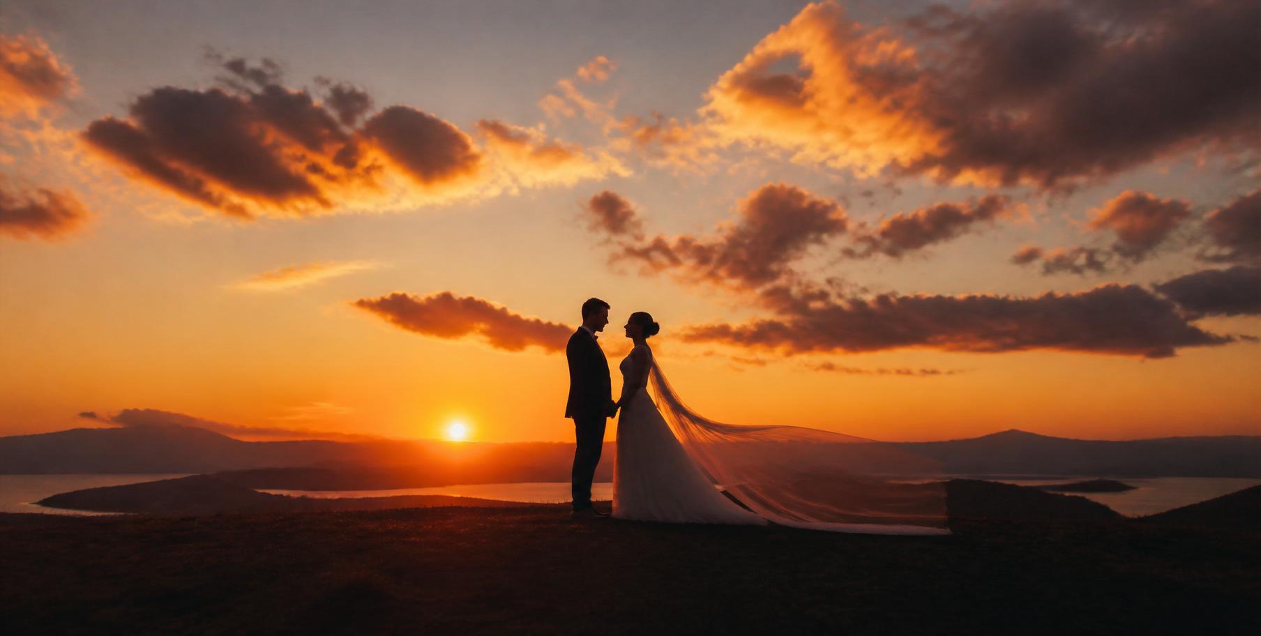 Casal em silhueta ao pôr do sol